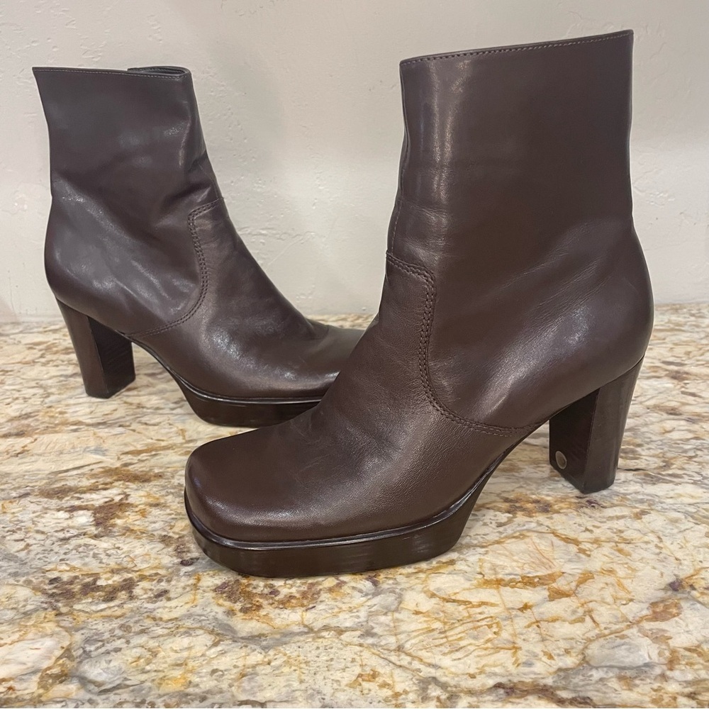 Michelle D Dark Brown Square Toe Ankle Booties Women’s Size 6